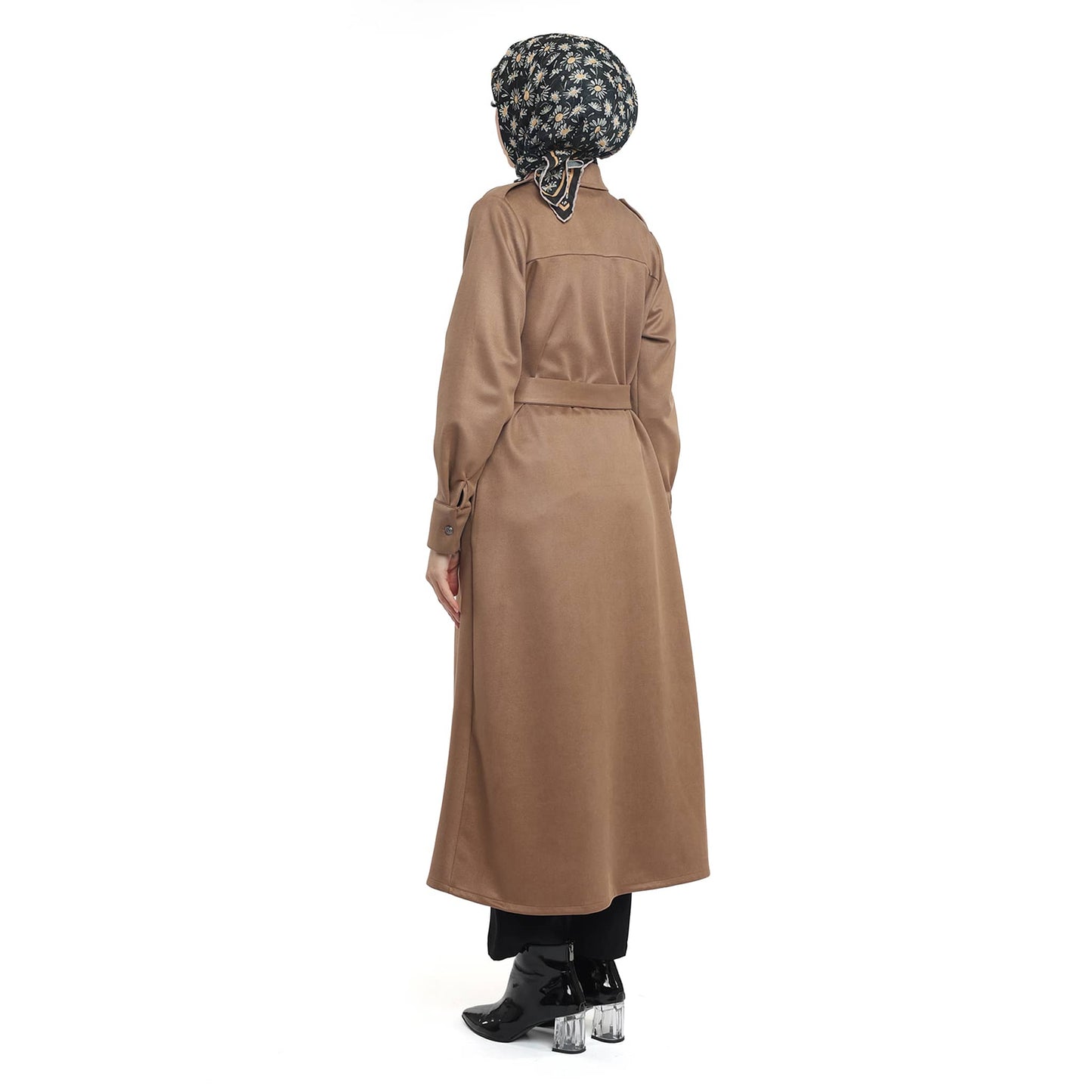 Epaulette Detail Polo Collar Metal Button Lined Trench Coat
