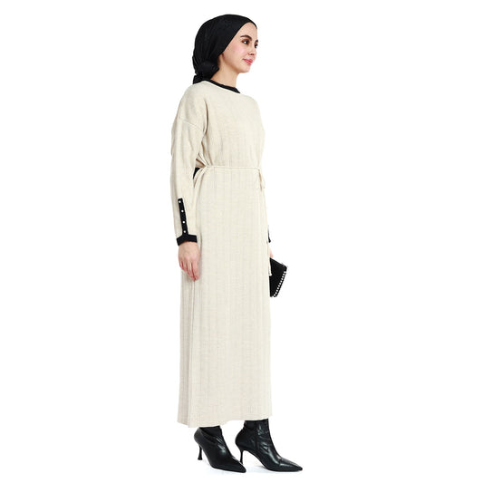 Maxi Knit Dress Striped with Stone and Furry Detailing