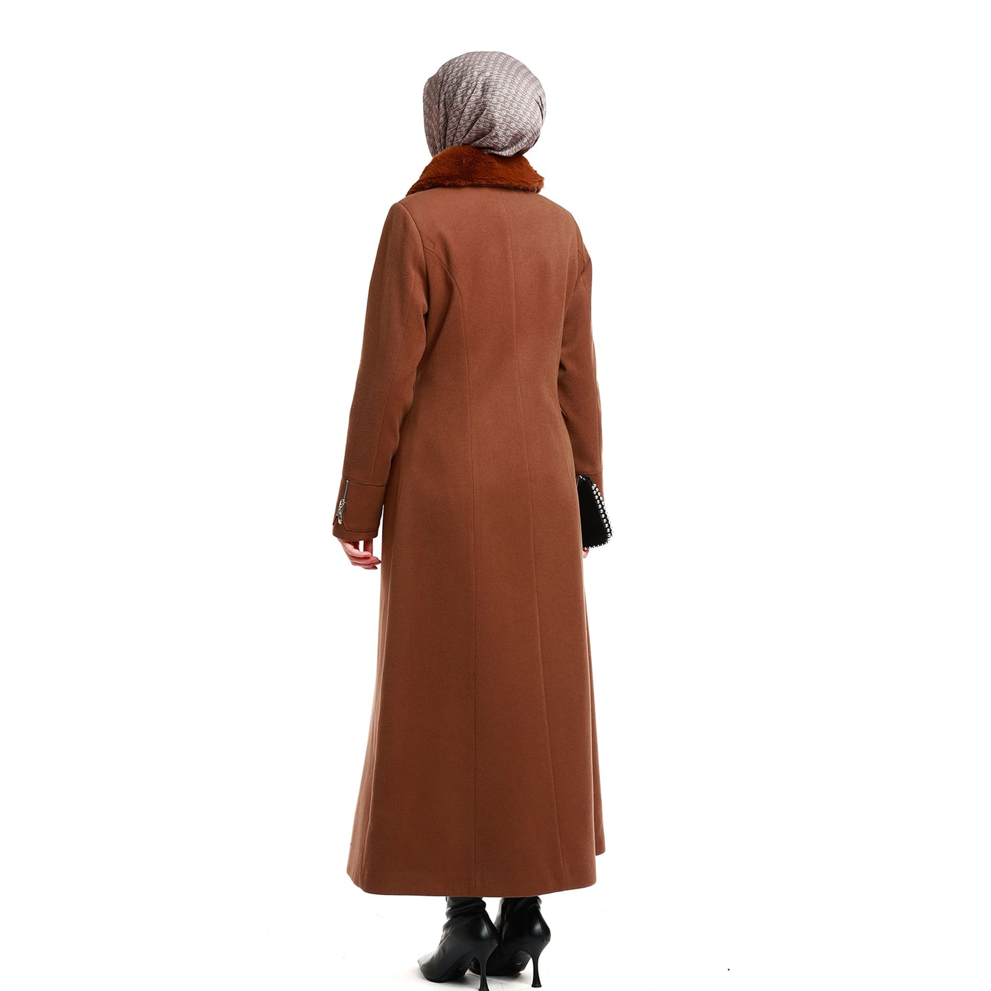 Wool Coat with Fur Collar and Hidden Placket
