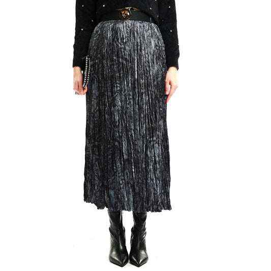 Pleated Skirt with Pattern and Belt Detail