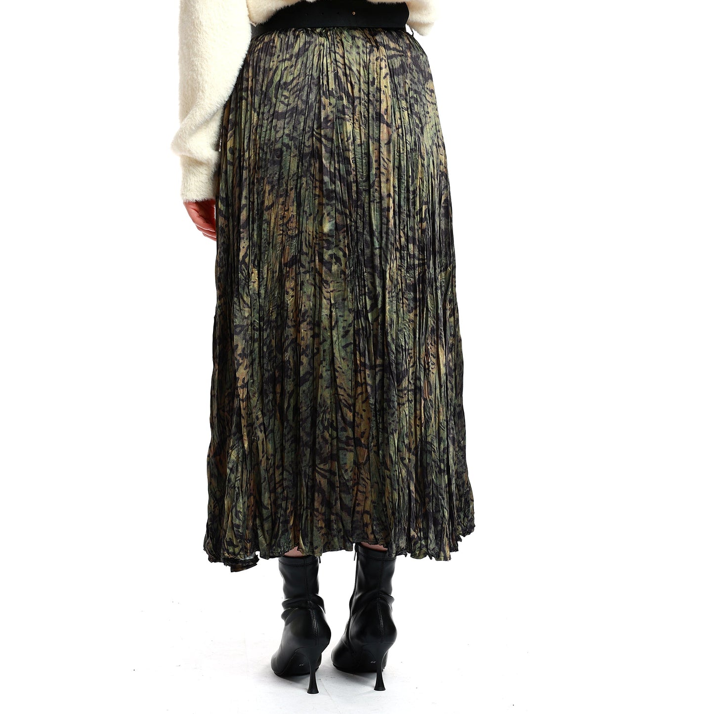 Pleated Skirt with Patterned Belt Detail