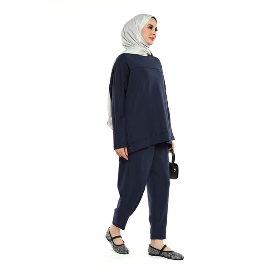 Modal Batwing Sleeve Buttoned Slit Two Piece Set