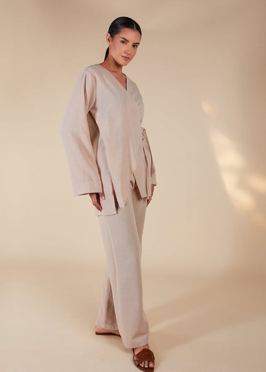 Side Wrap Co-Ord Beige - Final Sale