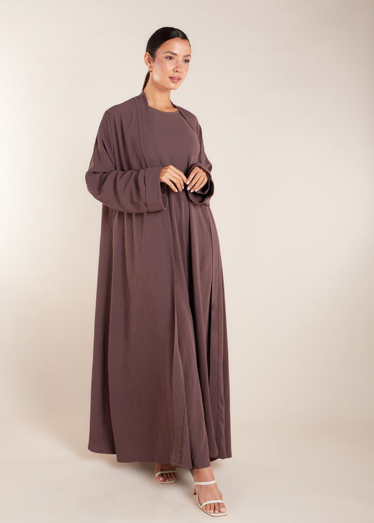 Two Piece Open Abaya with Slip Coffee