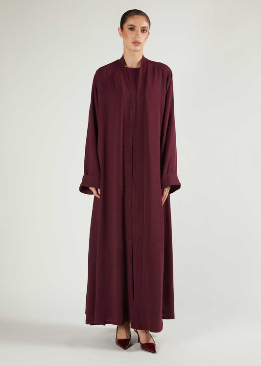 Two Piece Open Abaya With Slip Berry