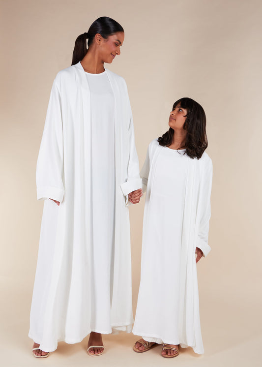 Two Piece Open Abaya With Slip White