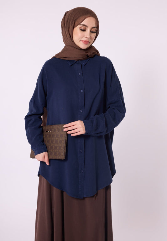 Polo Collar Drop Shoulder Tunic