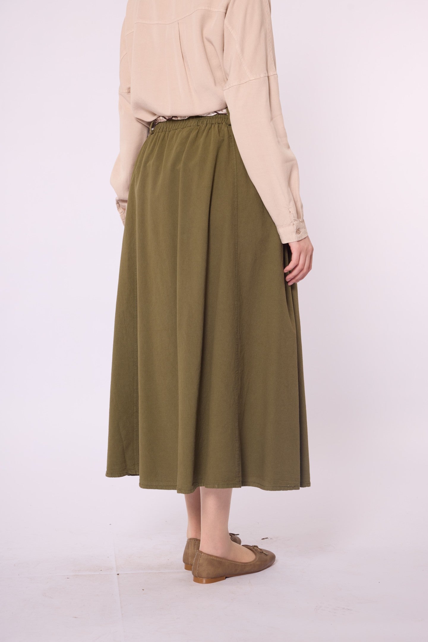 Flared Skirt with Gathered Detail and Scarf Belt