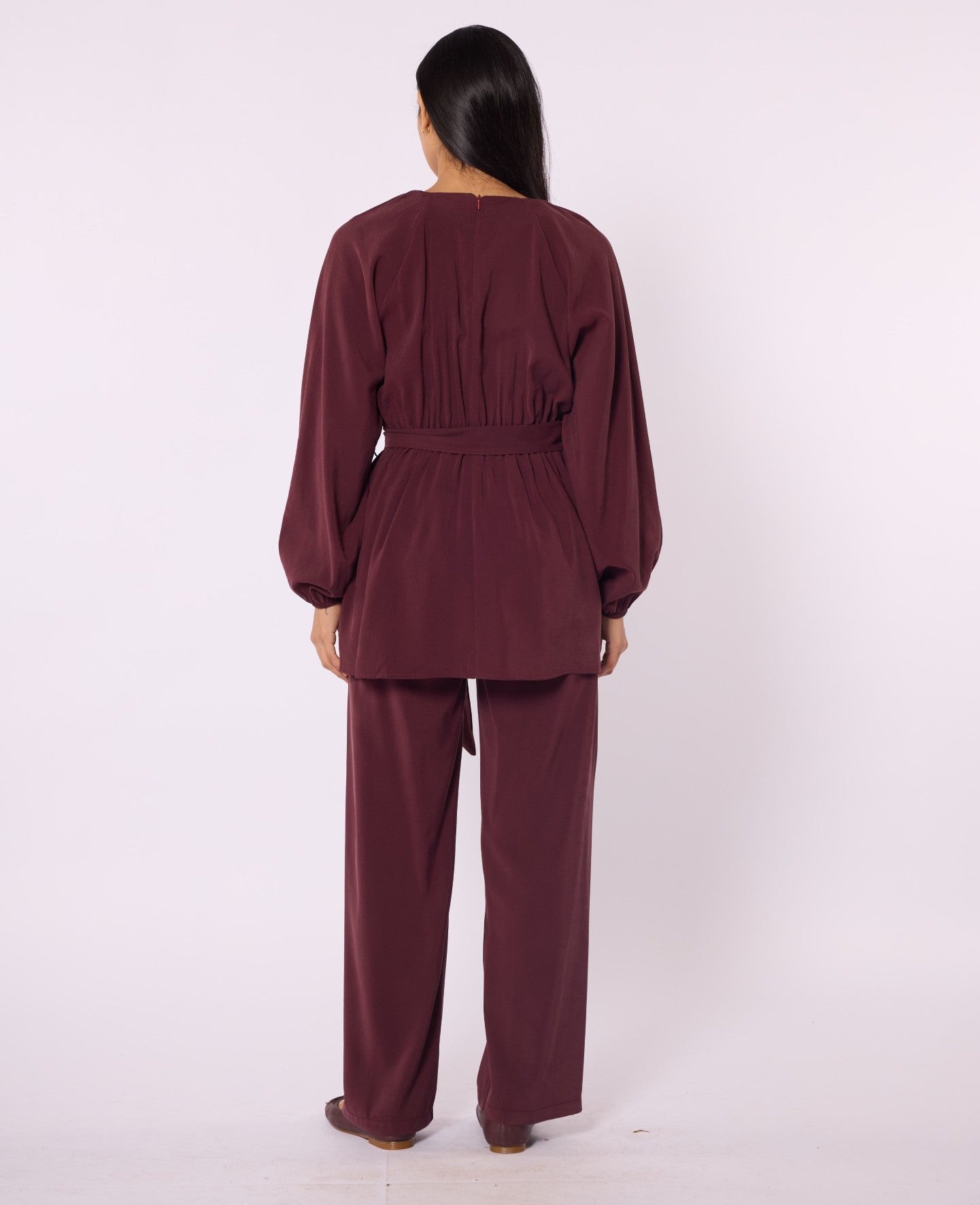 Trouser Set with Elastic Waist and Belt Detail