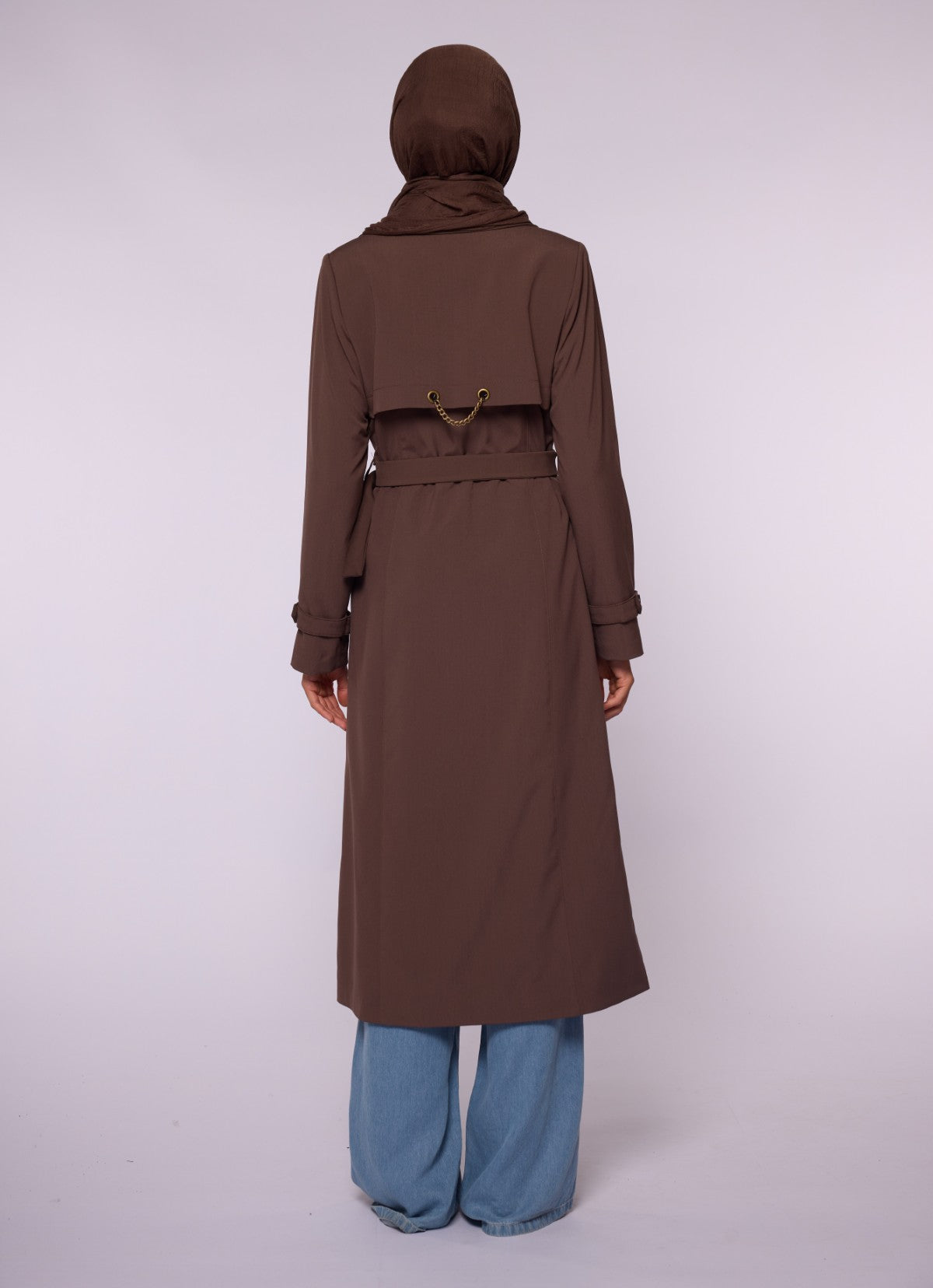 Double-Breasted Belted Polo Collar Lined Coat