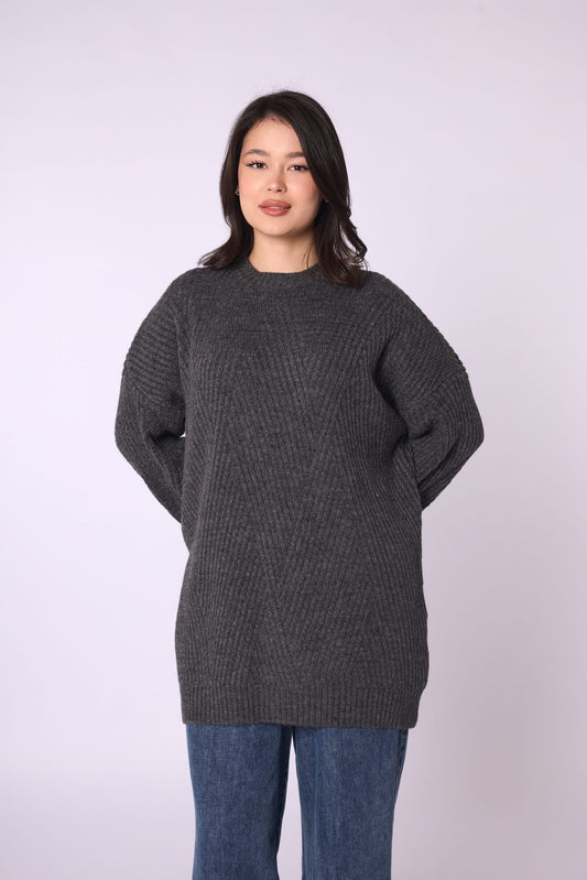 Striped Detail Relaxed Fit Long Knit Tunic