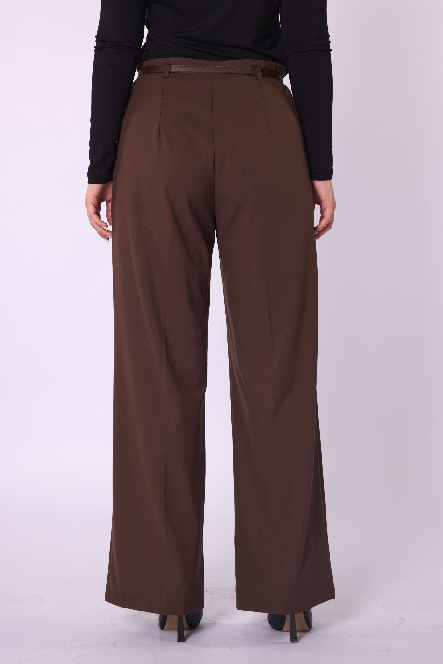 High-Waist Belt Detail Wide-Leg Pants