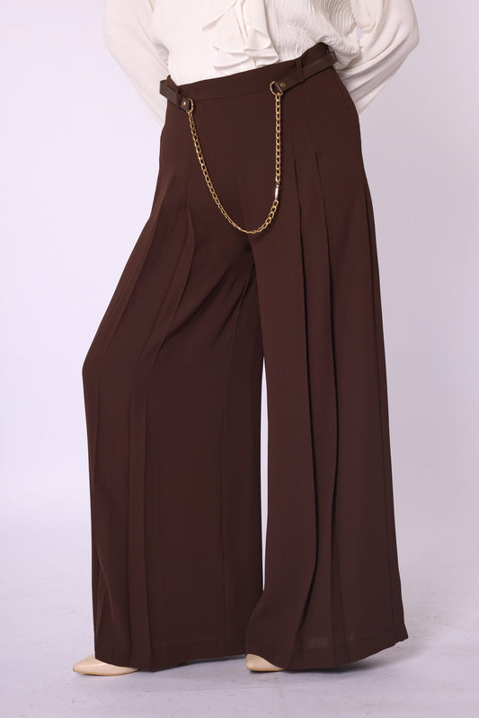 Chain Belt Pleated Relaxed Fit Pants
