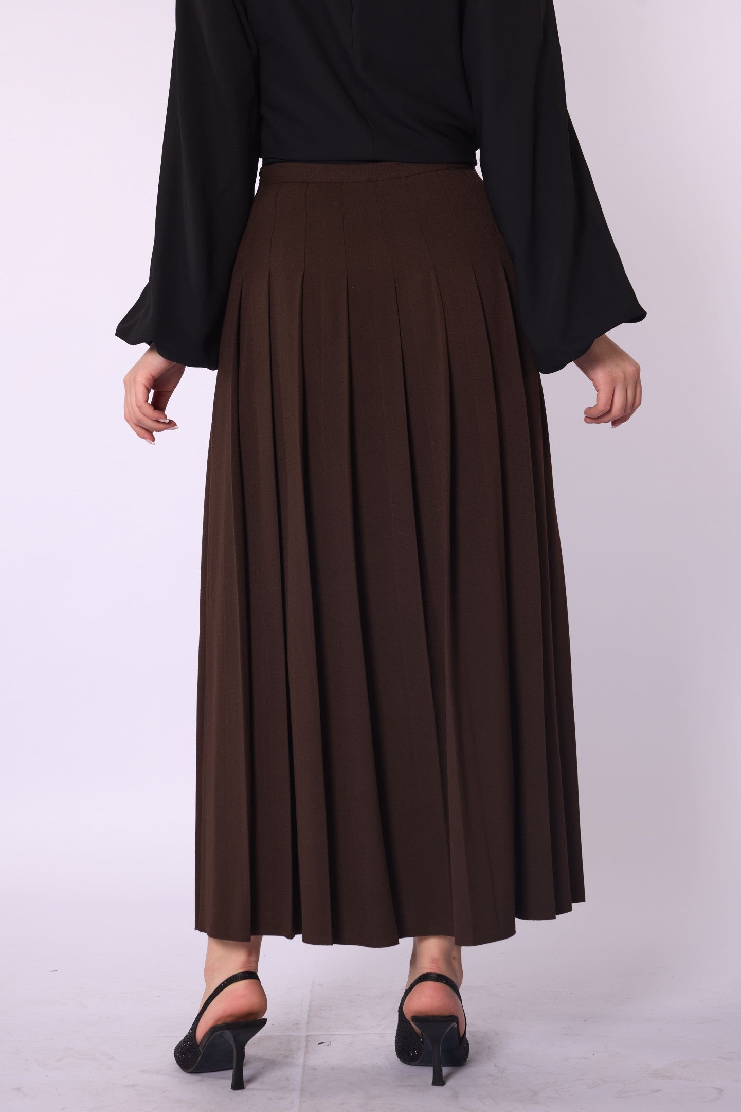 Zip-Up Pleated Maxi Skirt