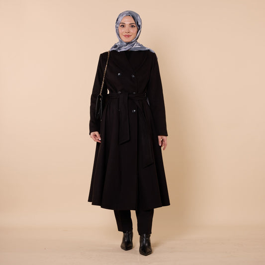 Double Breasted Belted Mid Length Coat