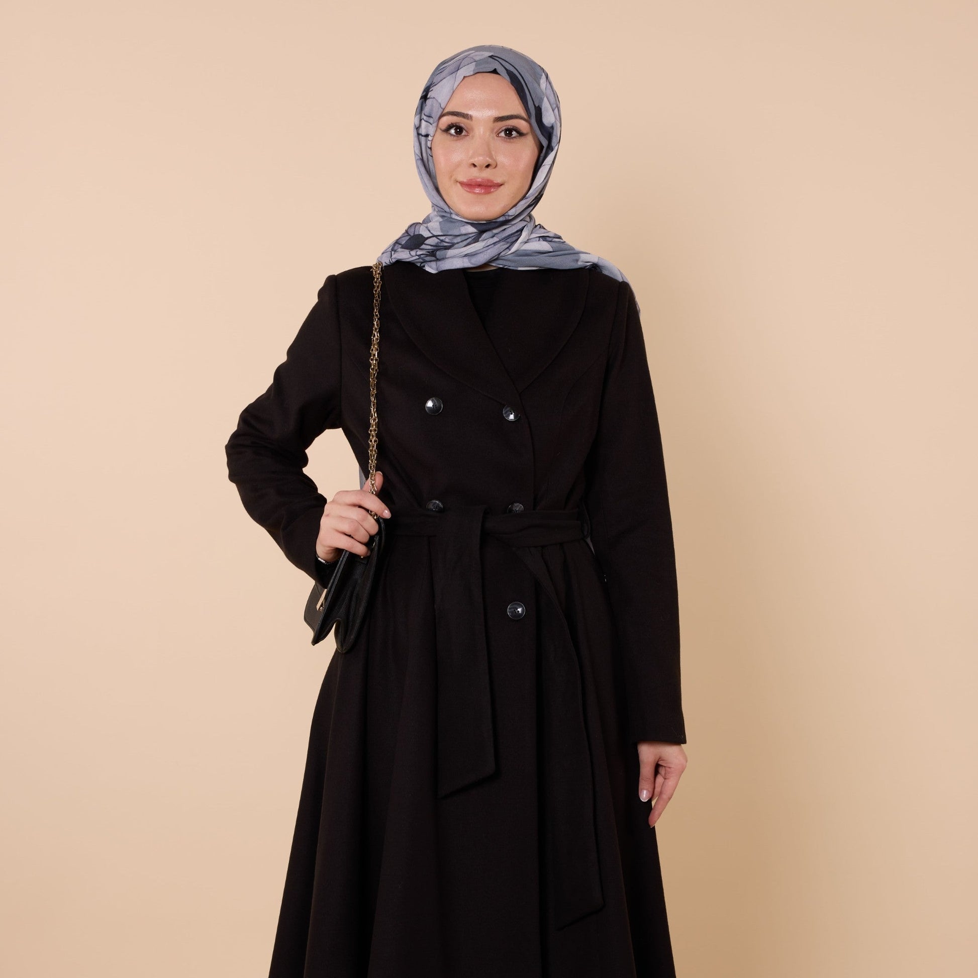 Double Breasted Belted Mid Length Coat