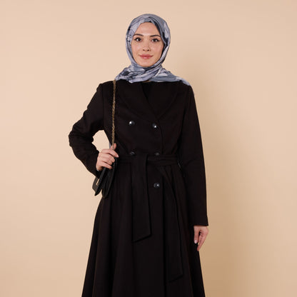 Double Breasted Belted Mid Length Coat