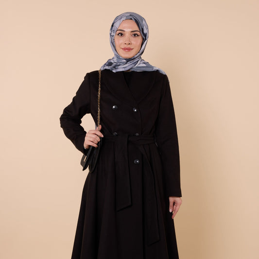Double Breasted Belted Mid Length Coat