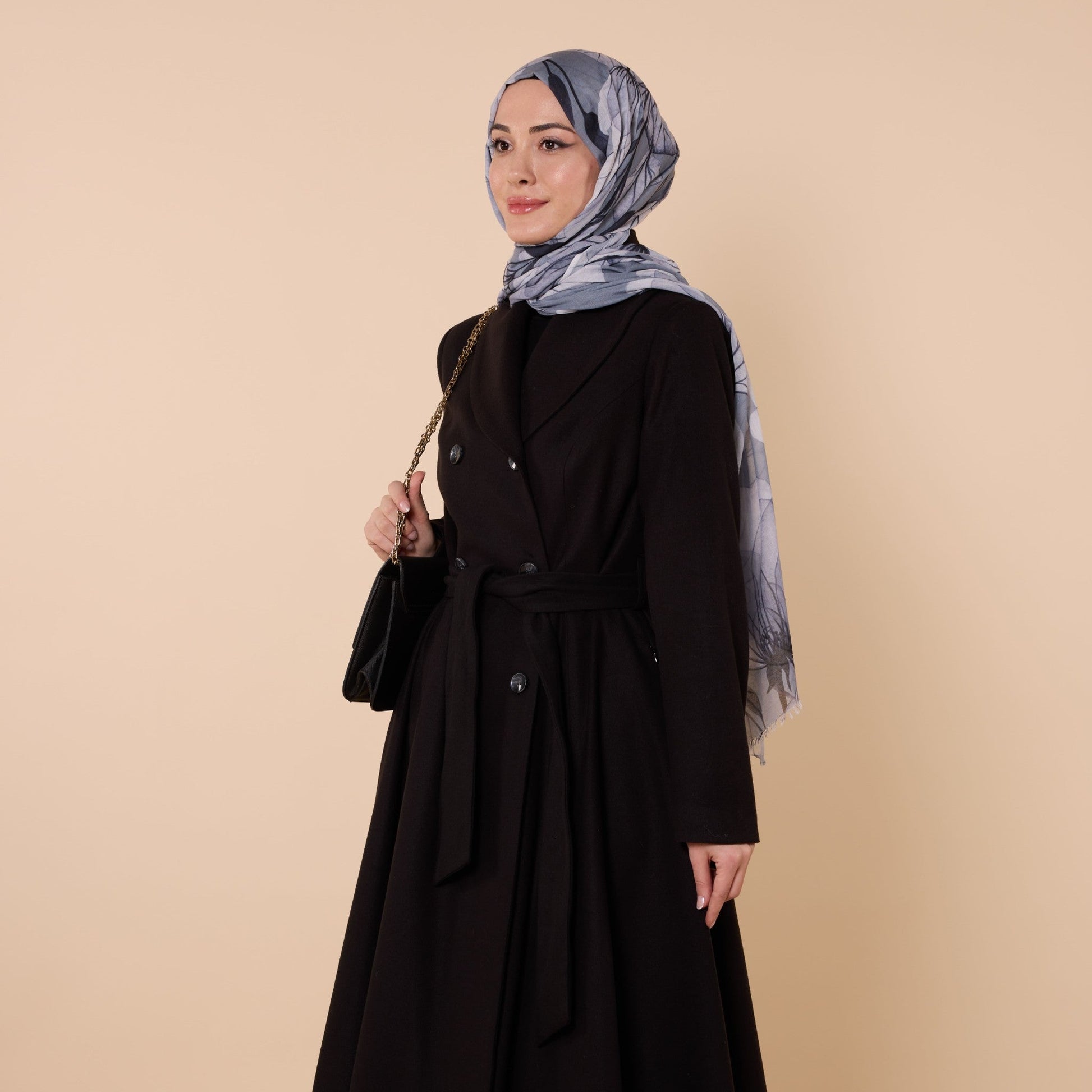 Double Breasted Belted Mid Length Coat