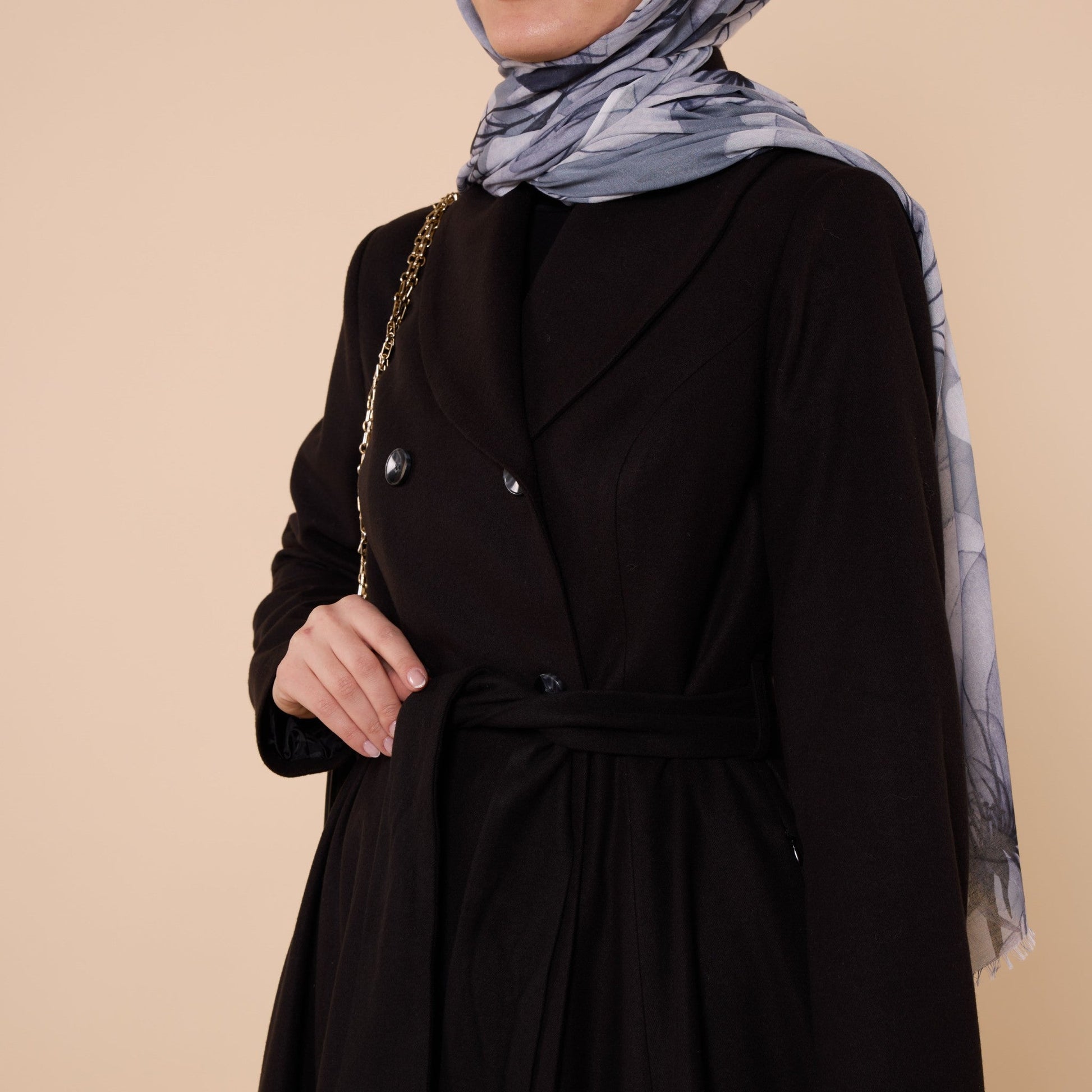 Double Breasted Belted Mid Length Coat