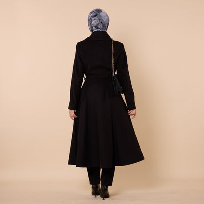 Double Breasted Belted Mid Length Coat