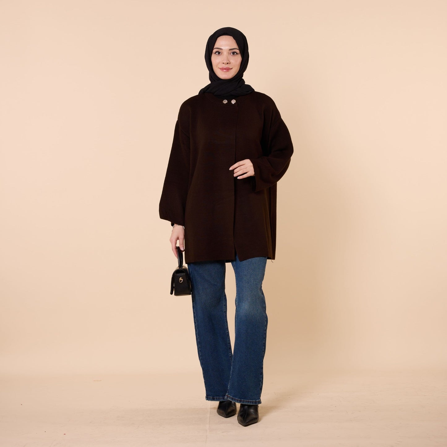 Double Button Long Knit Poncho