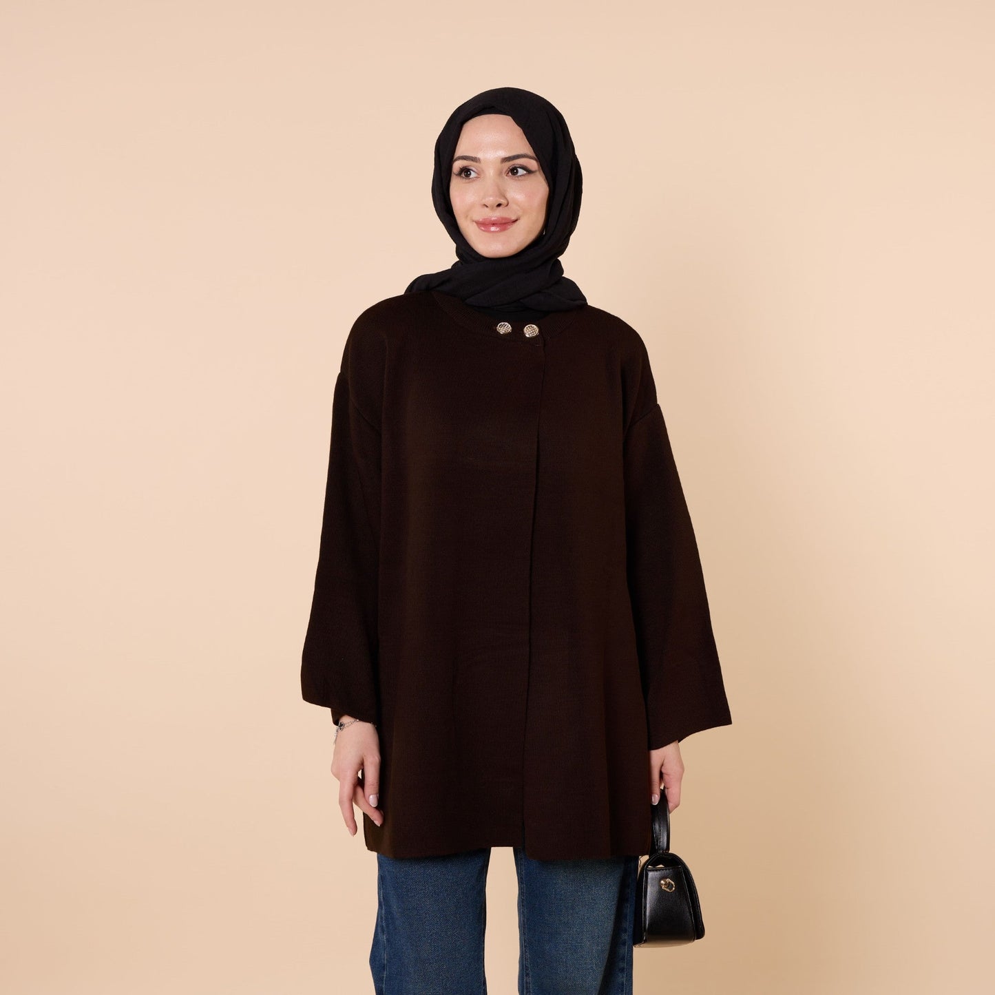 Double Button Long Knit Poncho