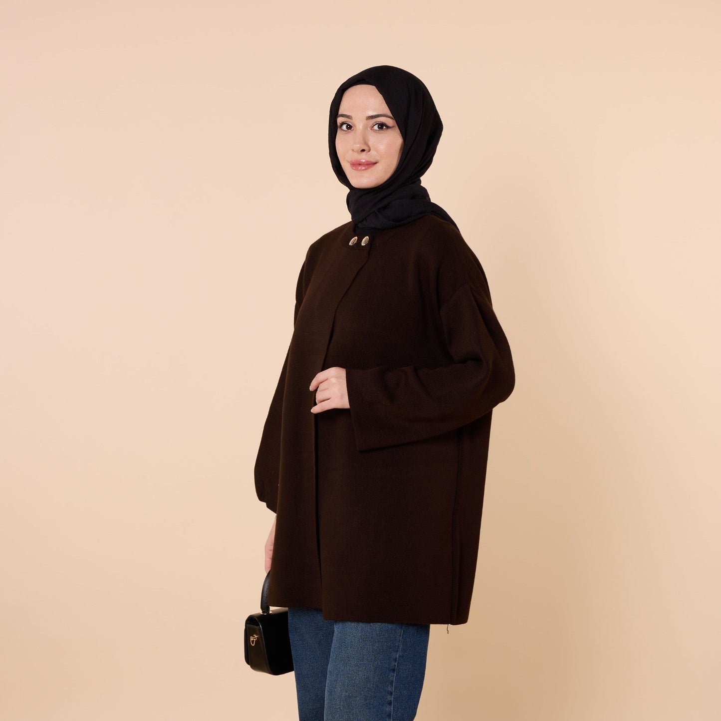 Double Button Long Knit Poncho