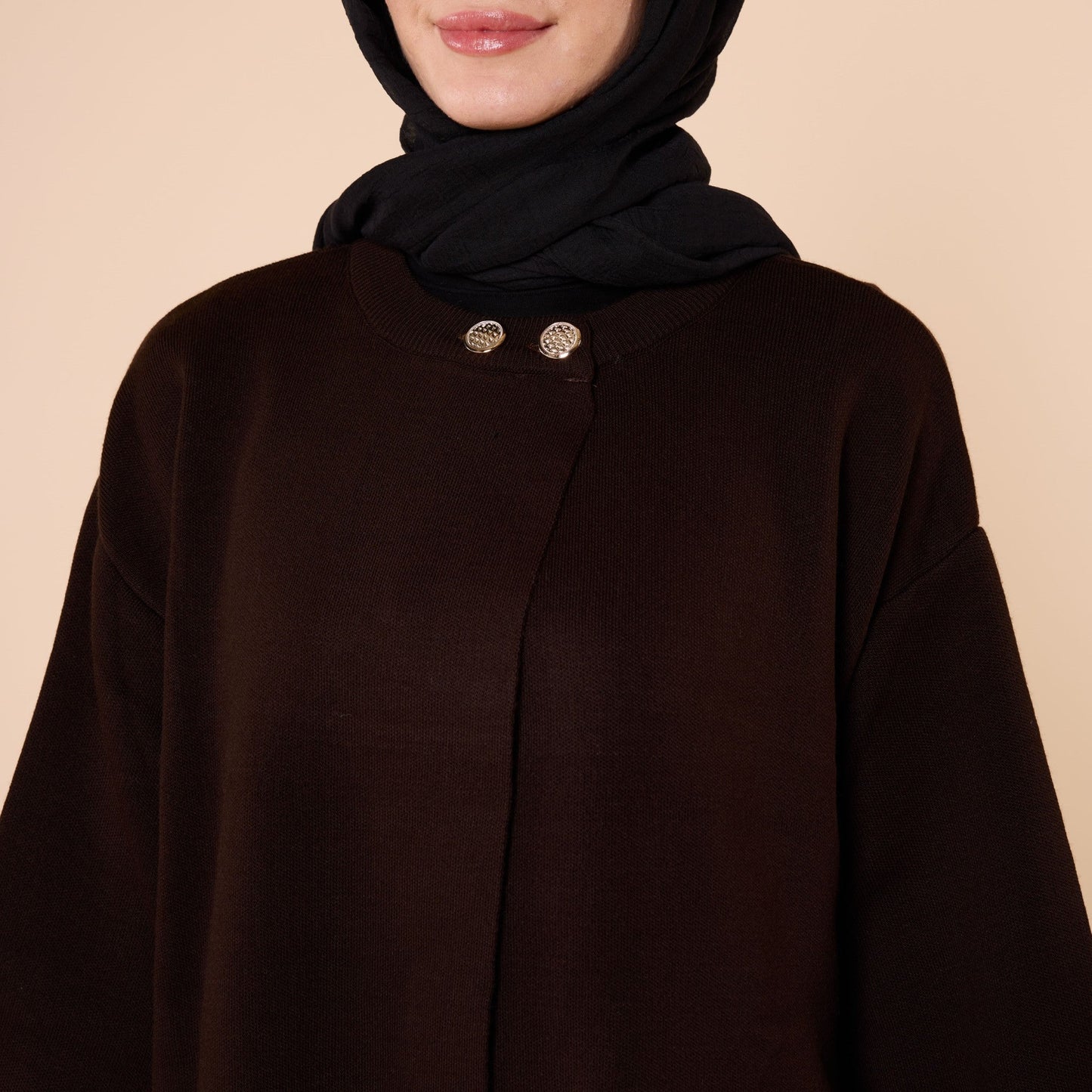 Double Button Long Knit Poncho