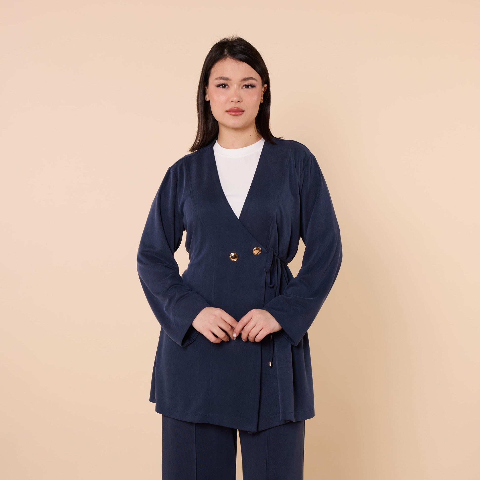 Wrap Look Three Piece Set With Waist Tie