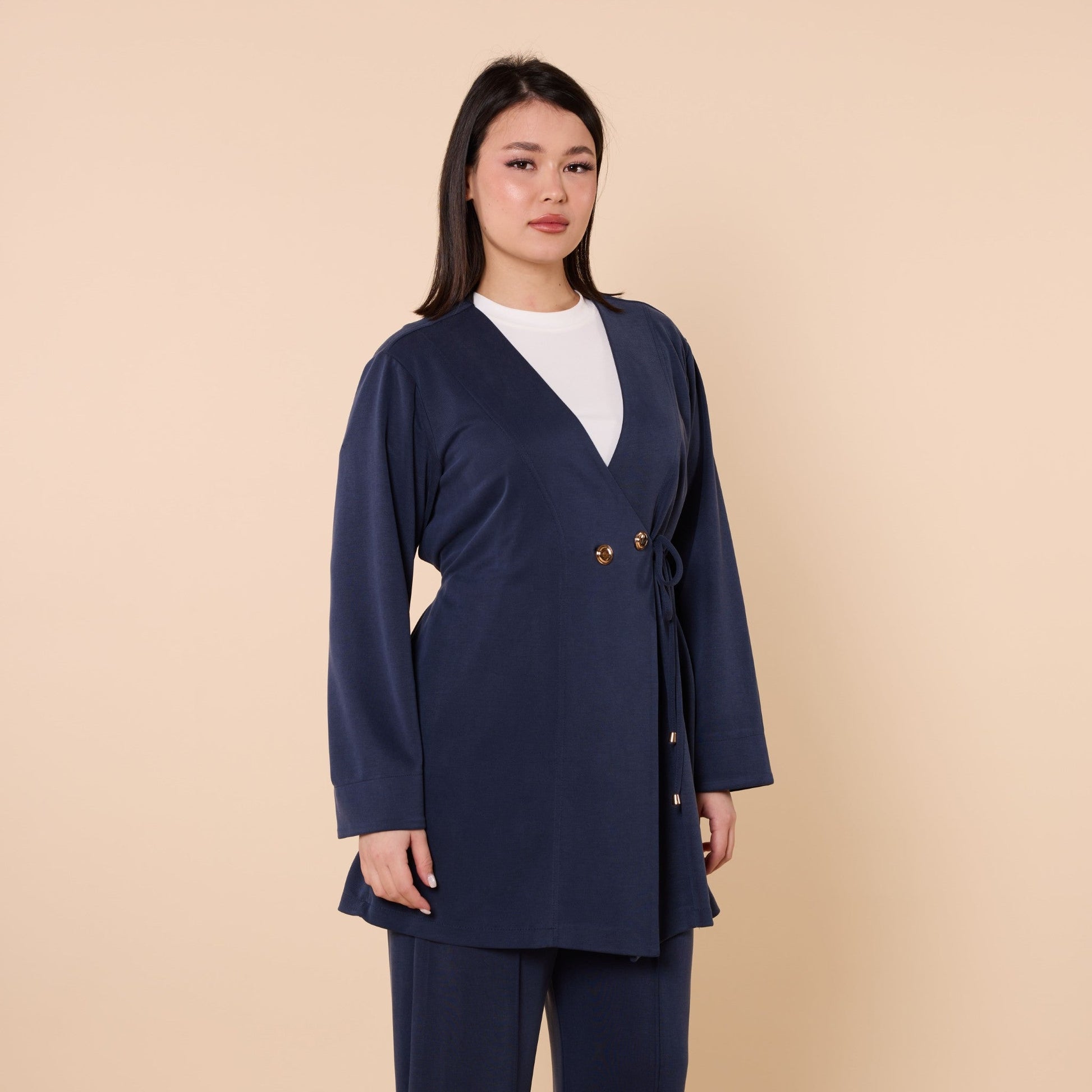 Wrap Look Three Piece Set With Waist Tie