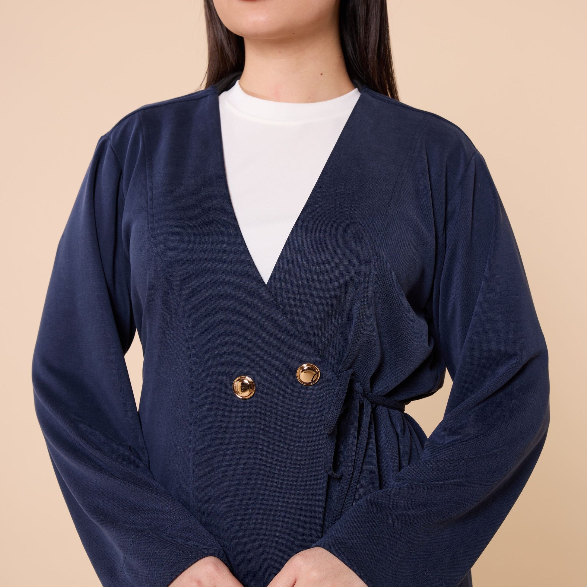 Wrap Look Three Piece Set With Waist Tie