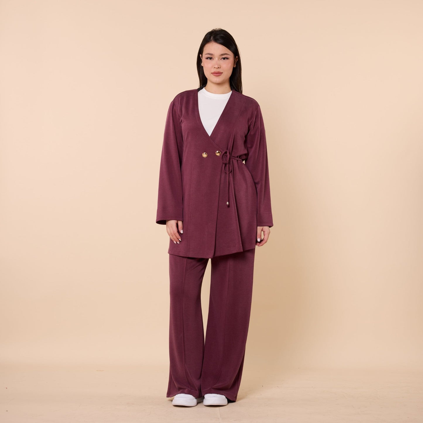 Wrap Look Three Piece Set With Waist Tie