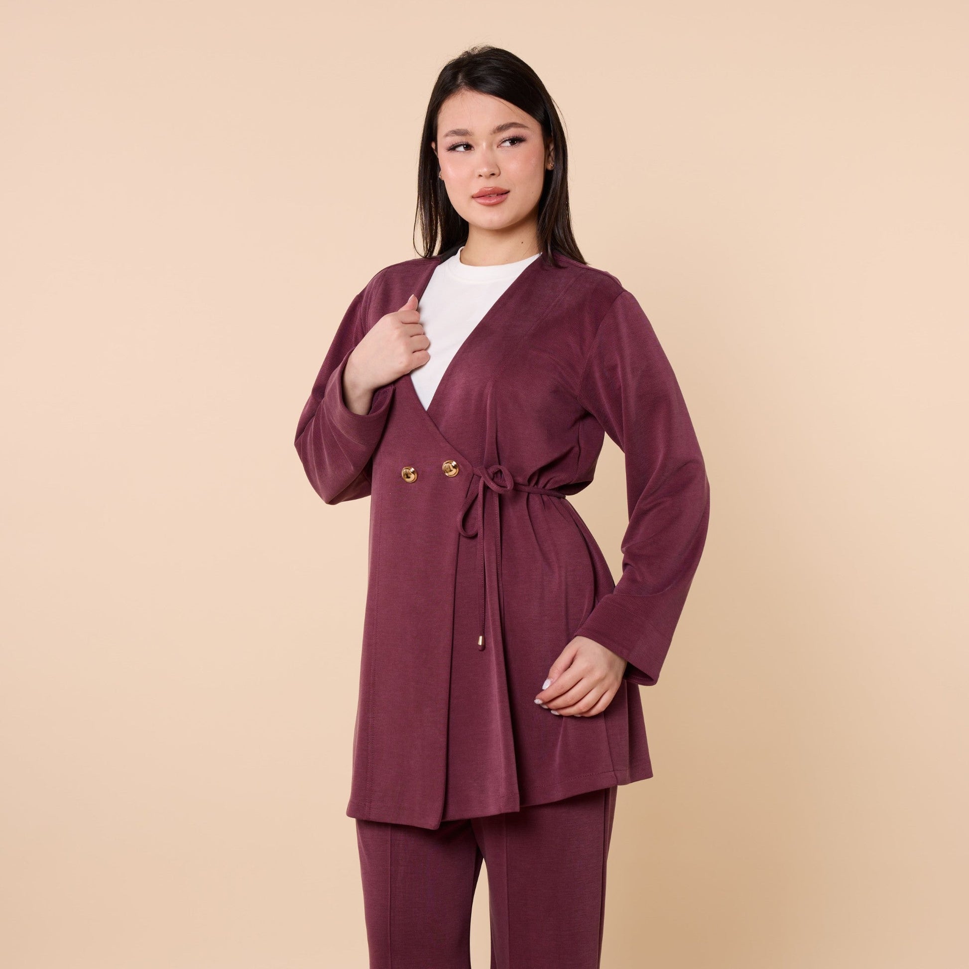 Wrap Look Three Piece Set With Waist Tie