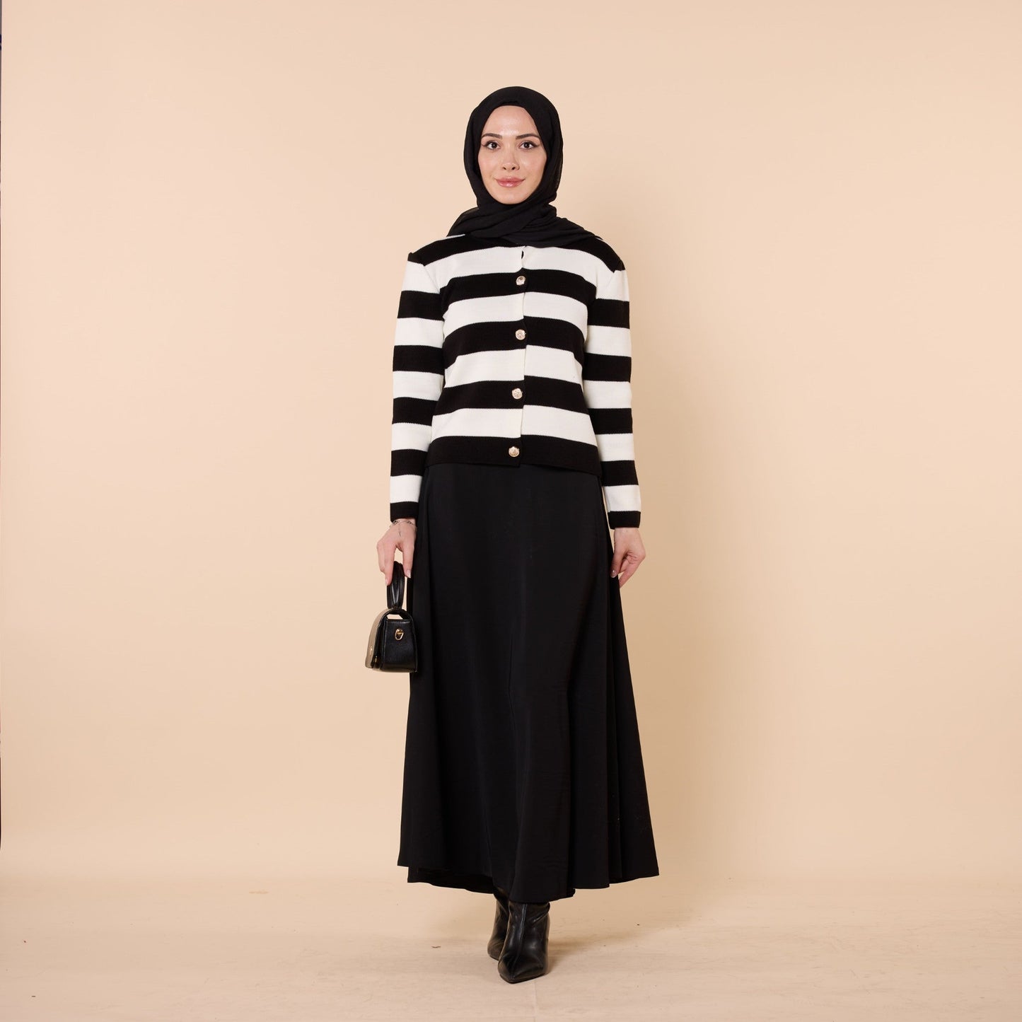 Striped Knit Cardigan With Button Detail