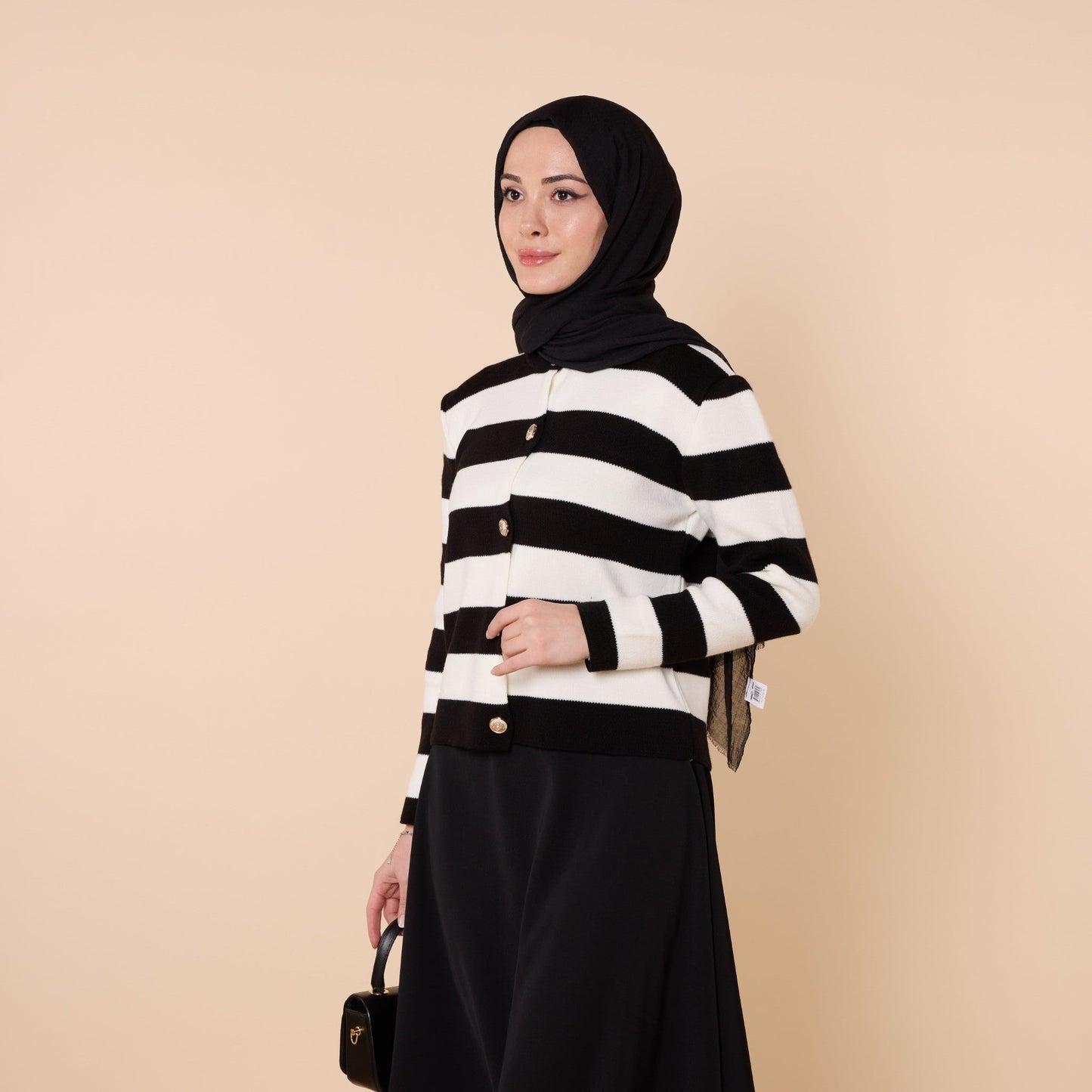 Striped Knit Cardigan With Button Detail