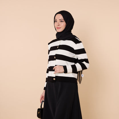 Striped Knit Cardigan With Button Detail