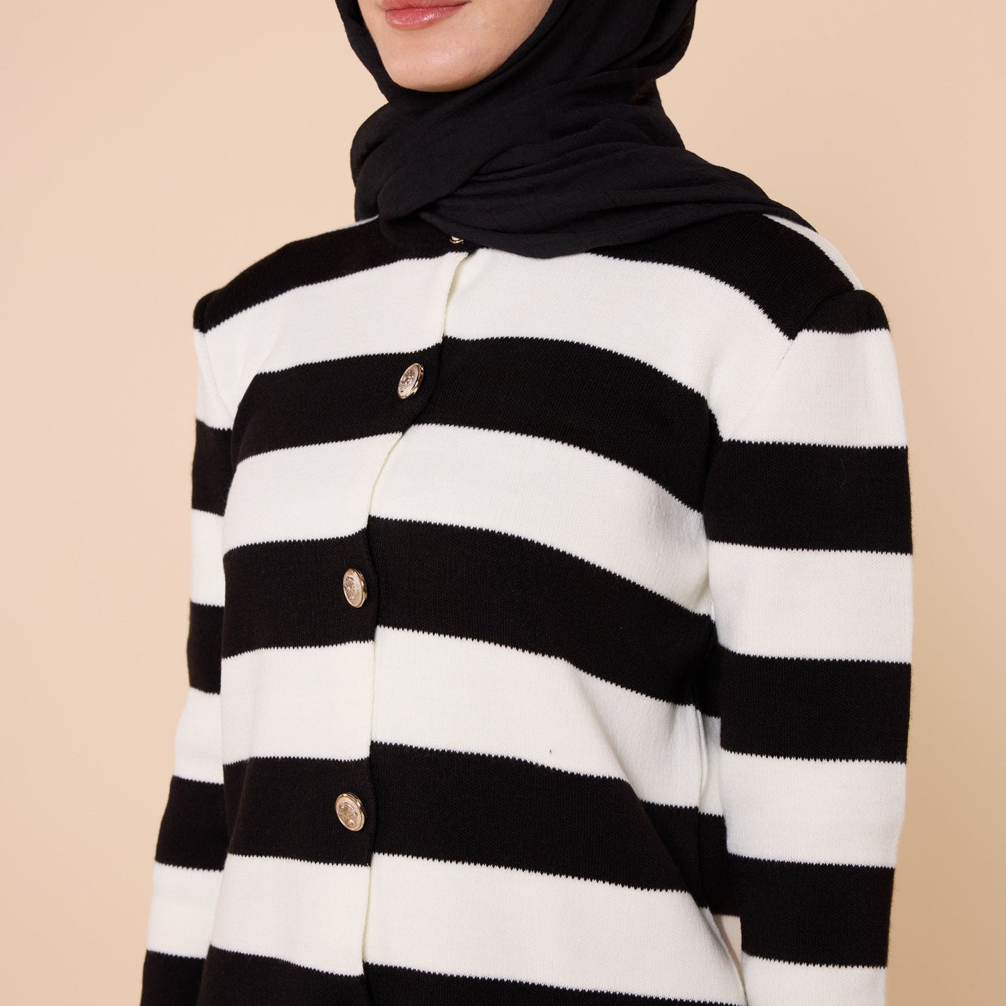 Striped Knit Cardigan With Button Detail