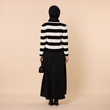 Striped Knit Cardigan With Button Detail