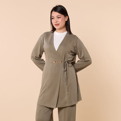 Wrap Look Three Piece Set With Waist Tie