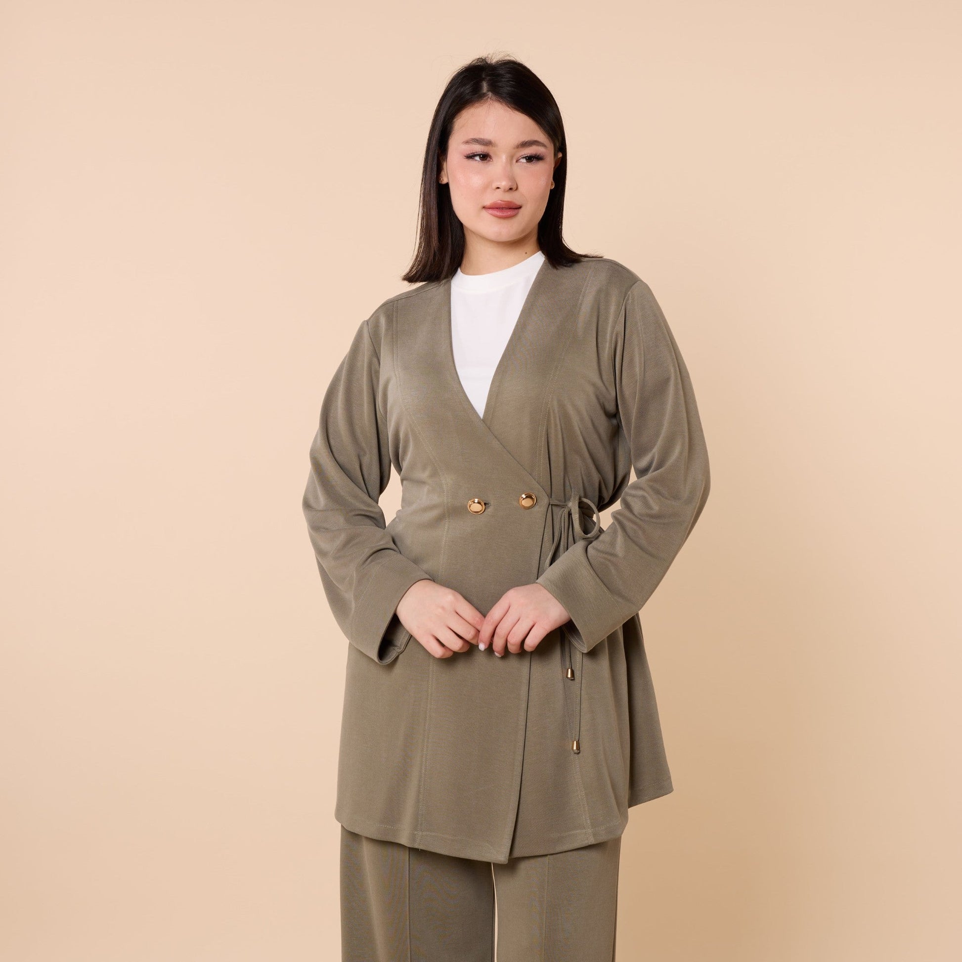 Wrap Look Three Piece Set With Waist Tie