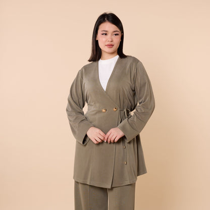 Wrap Look Three Piece Set With Waist Tie