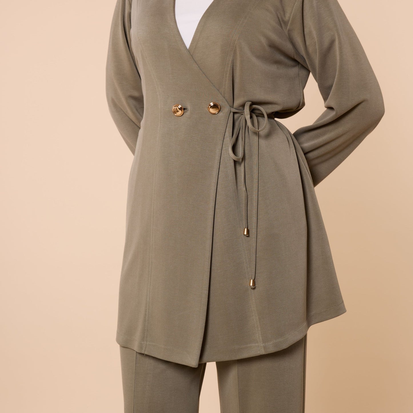 Wrap Look Three Piece Set With Waist Tie