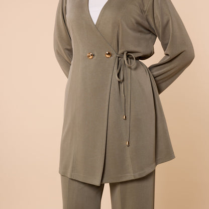 Wrap Look Three Piece Set With Waist Tie