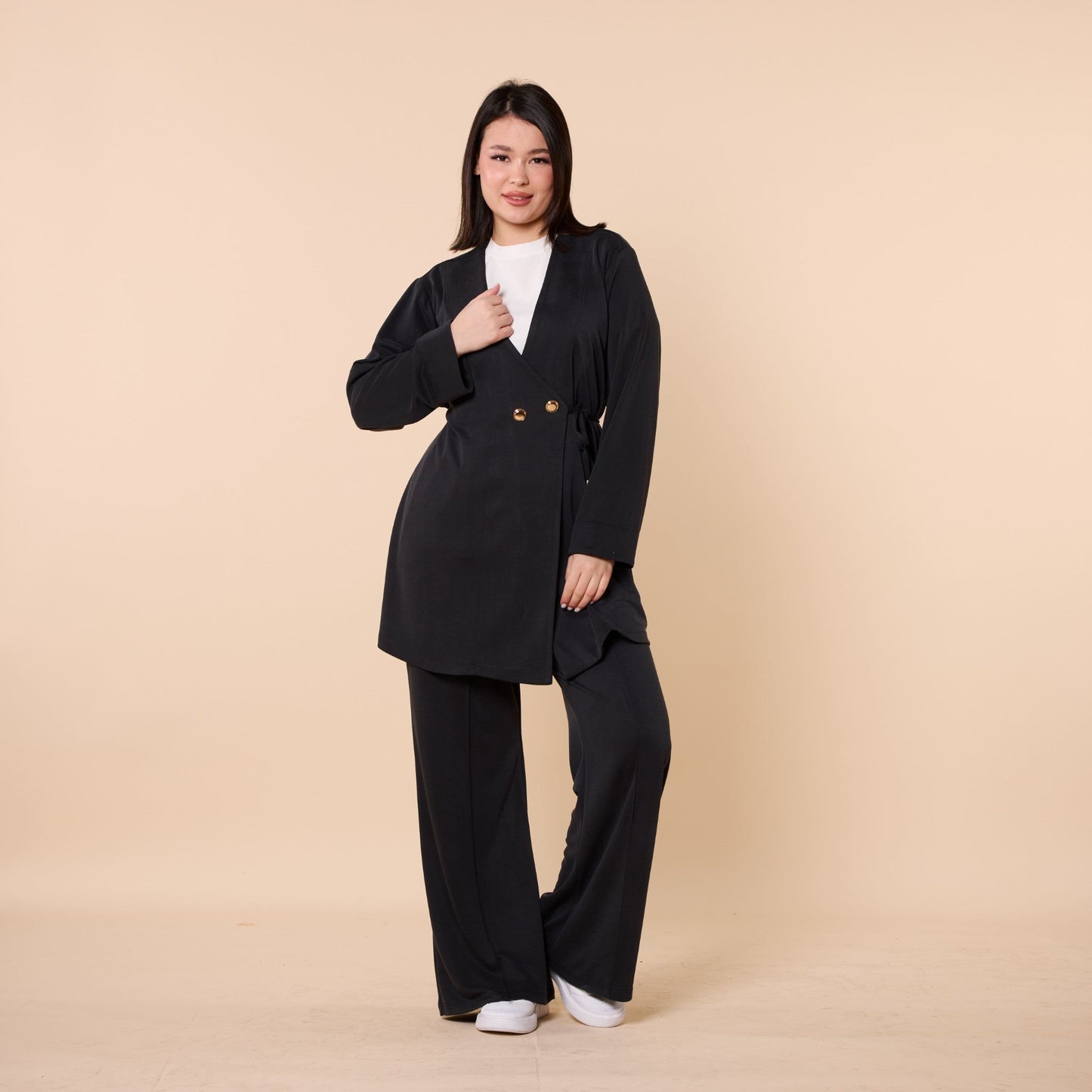 Wrap Look Three Piece Set With Waist Tie