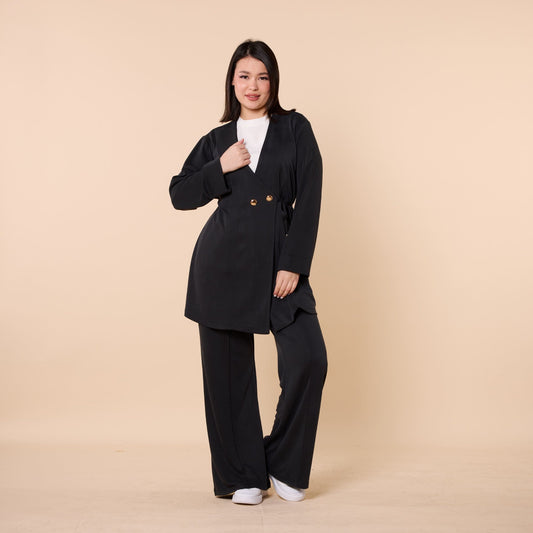 Wrap Look Three Piece Set With Waist Tie
