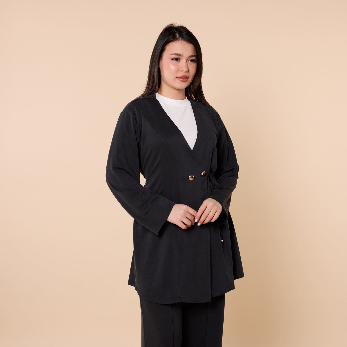 Wrap Look Three Piece Set With Waist Tie