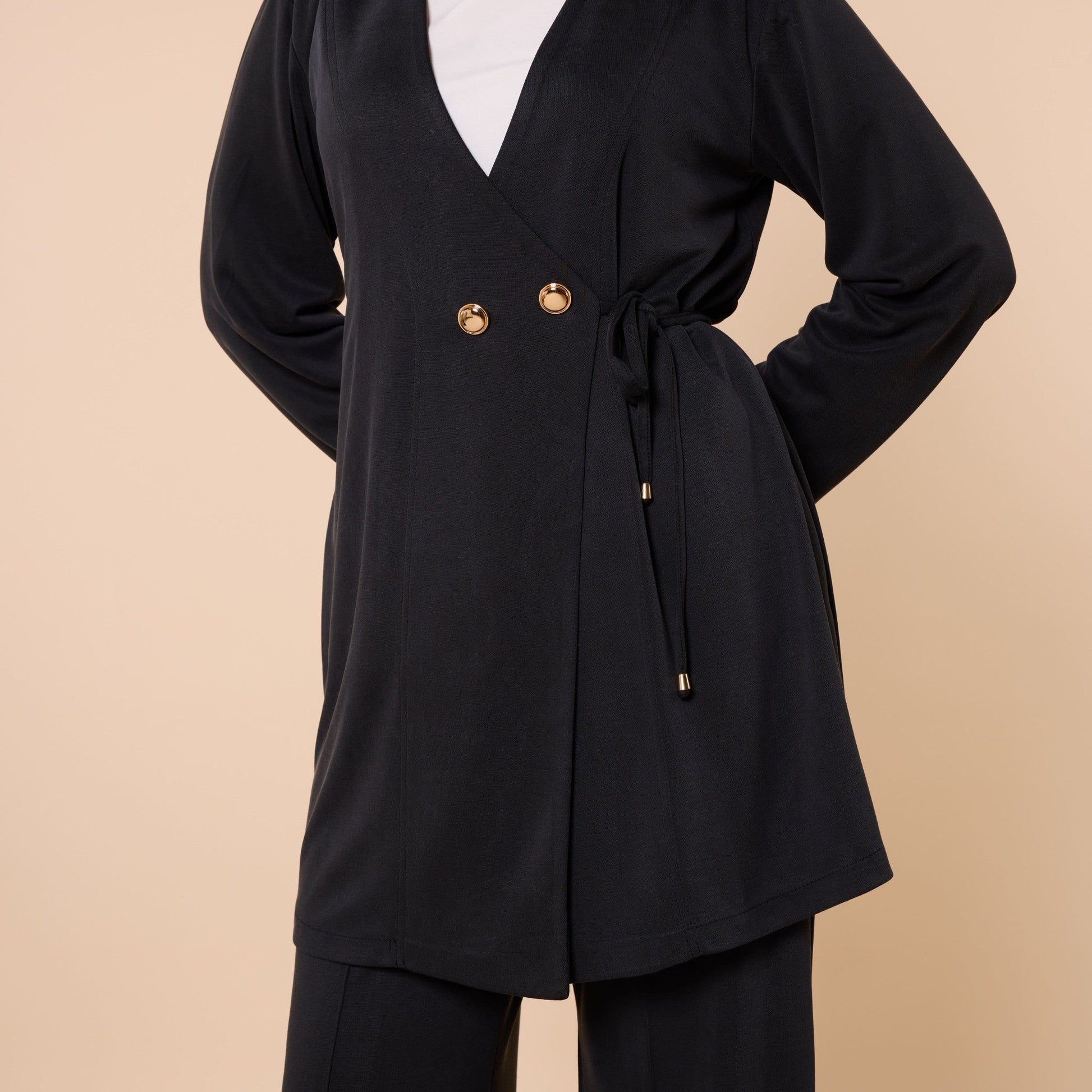 Wrap Look Three Piece Set With Waist Tie