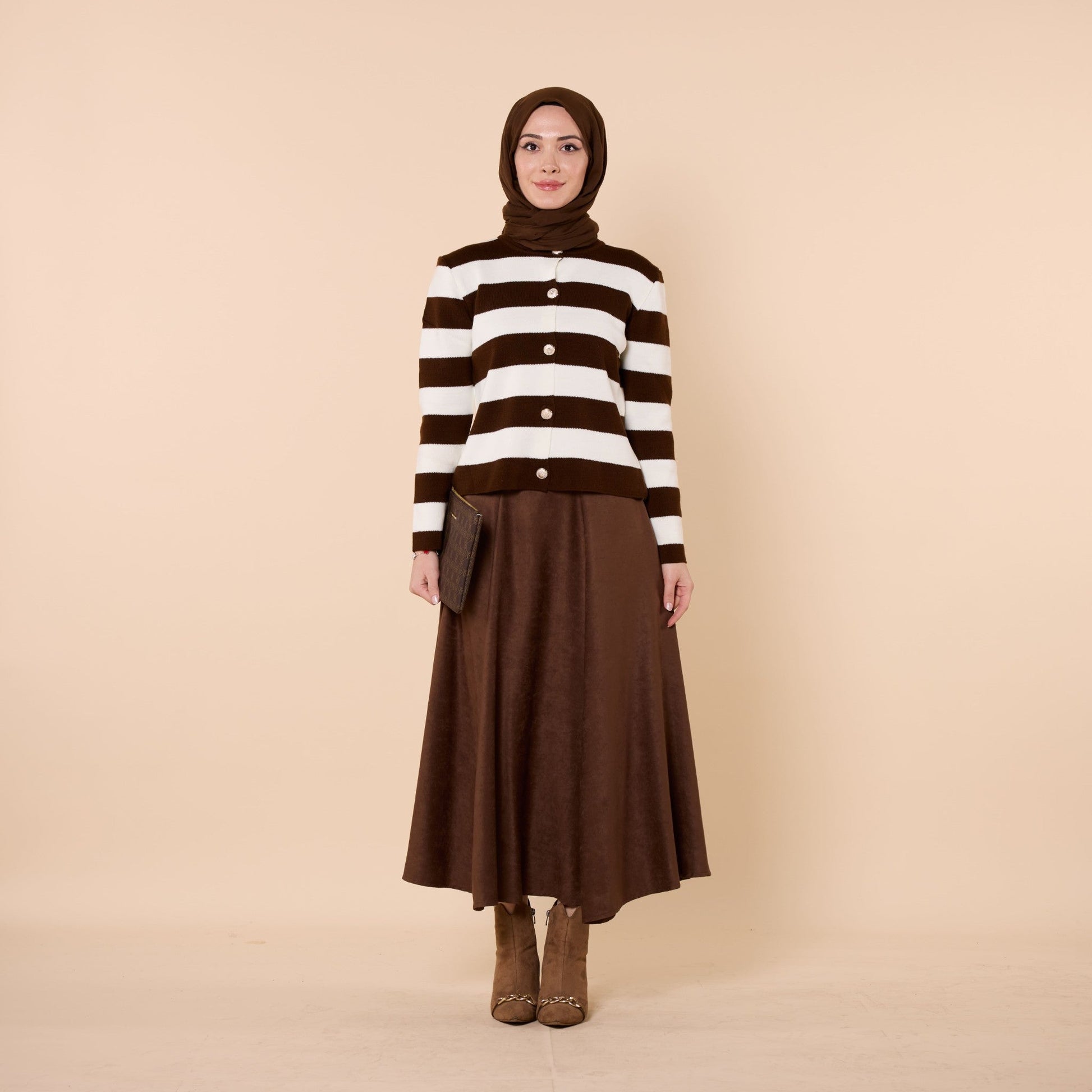 Striped Knit Cardigan With Button Detail