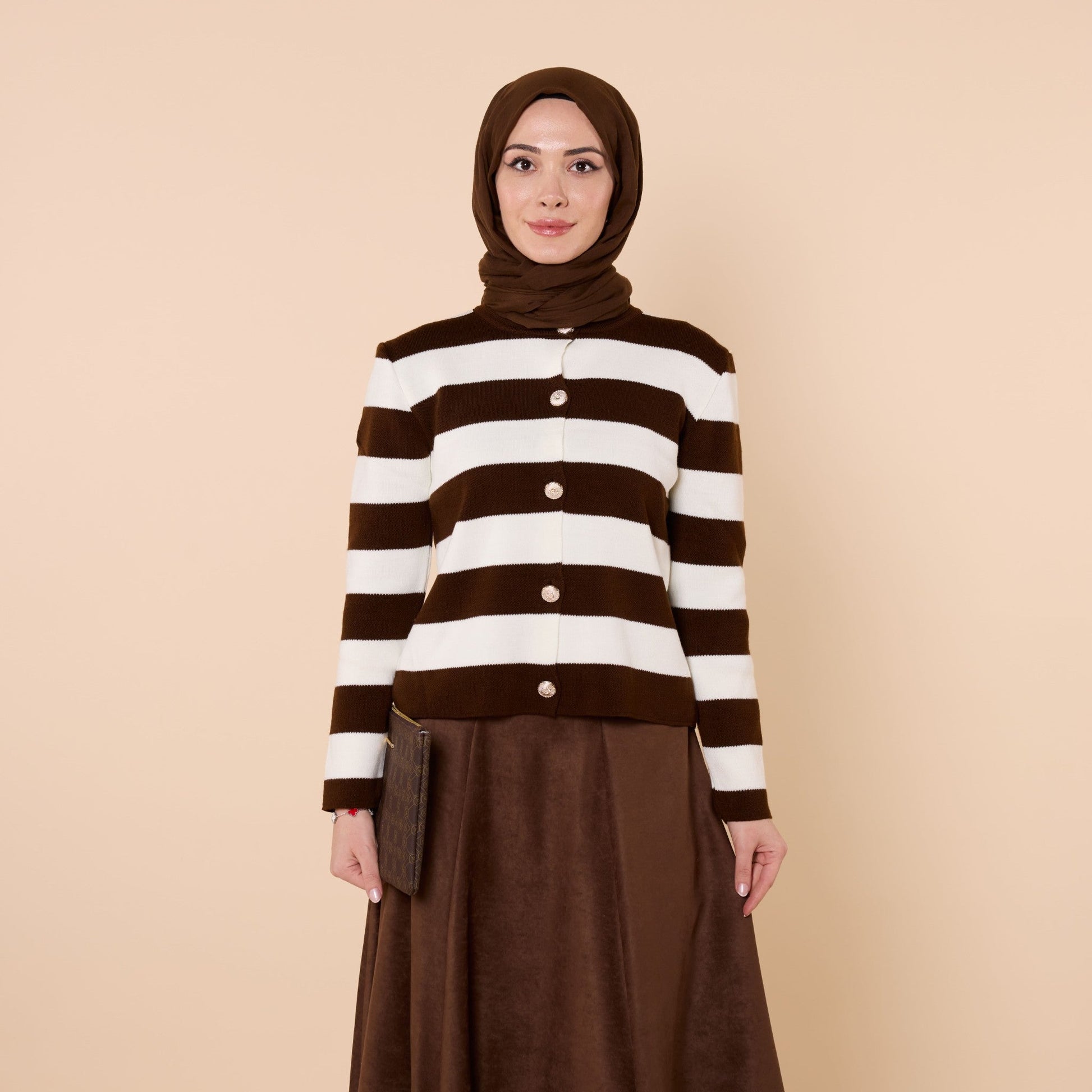 Striped Knit Cardigan With Button Detail